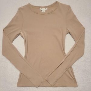 H&M Long Sleeve Crewneck Top in Light Beige